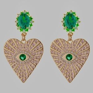 Eye Candy LA Heart Eye Crystal Statement Earrings - Pink/Green